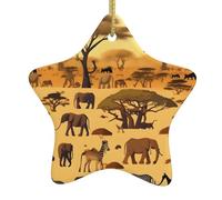 Ciondoli natalizi a forma di stella in ceramica a forma di animali della prateria africana, tutti con fori perforati e corde metalliche dorate per appenderlo facilmente