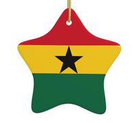 Ciondoli natalizi a forma di stella in ceramica a forma di bandiera del Ghana, tutti con fori perforati e corde metalliche dorate per appenderlo facilmente