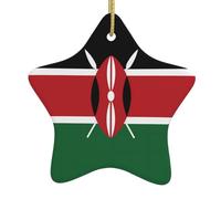 Ciondoli natalizi a forma di stella in ceramica a forma di bandiera del Kenya, tutti con fori perforati e corde metalliche dorate per appenderlo facilmente