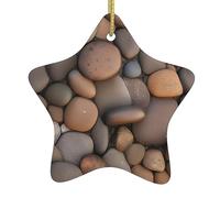 Ciondoli natalizi a forma di stella in ceramica a forma di ciottoli in spiaggia, tutti con fori perforati e corde metalliche dorate per appenderlo facilmente
