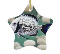Ciondoli natalizi a forma di stella in ceramica a forma di pesce tropicale, tutti con fori perforati e corde metalliche dorate per appenderlo facilmente