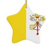 Ciondoli natalizi a forma di stella in ceramica con bandiera del Vaticano, tutti con fori perforati e corde metalliche dorate per appenderlo facilmente