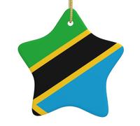 Ciondoli natalizi a forma di stella in ceramica con bandiera della Tanzania, tutti con fori perforati e corde metalliche dorate per appenderlo facilmente