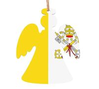 Ciondoli natalizi in legno stampati con bandiera del Vaticano, semplici ed ecologici, decorazioni per le vacanze