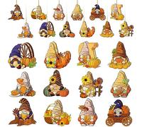 Ciondoli per Albero Di Natale in Legno, Decorazioni Albero in Legno Con Pendenti Natalizi in Legno, 24 Pezzi Decorazioni Autunnali Impiccati, Figure Gnome Di Foglie Di Foglia, Decorazione Dipinta