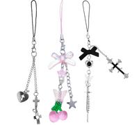 Ciondoli per cellulare - RNCYN - Rosa fragola - Farfalla - Stella - Set da 3 - Accessorio per telefono