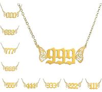 Ciondoli per collane con Numero di Ala d'Angelo Farfalla per Donne Ragazze, Catena Girocollo numerol