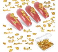 Ciondoli per unghie a forma di rosa, 50 pezzi, in lega metallica, a forma di fiore, in lega metallica, per nail art, accessori fai da te, per donne e ragazze (oro)