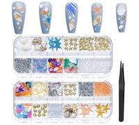 Ciondoli per Unghie a Tema Oceano, 2 Scatole Strass per Unghie, Conchiglie Unghie Stelle Marine, Brillantini Decorazioni per Unghie, Diamanti per Nail Art, Perle Nail Charms per Unghie Artigianato (B)