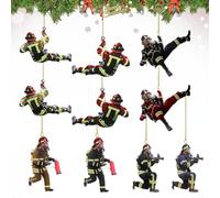 Ciondoli Pompieri Natalizi, 10 Pezzi Decorazioni Natalizie per Pompiere, Ciondolo Pompiere in Acrilico, Decorazione per Specchio Auto, Ciondolo per Albero di Natale