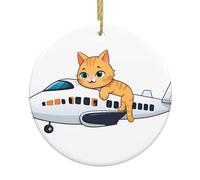 Ciondoli rotondi in ceramica di Natale con stampa YYHWHJDE Cat on the Plane sono lisci e delicati per decorazioni natalizie, feste, balli e vetrine