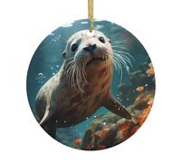 Ciondoli rotondi in ceramica di Natale WHJSHOP Seal cucciolo in acqua modello sono lisci e delicati per la decorazione delle feste di danza e vetrina