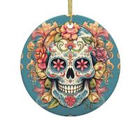 Ciondoli rotondi in ceramica di Natale WHJSHOP Sugar Skull Print Pattern sono lisci e delicati per decorazioni natalizie, feste di danza e vetrina