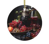 Ciondoli rotondi in ceramica natalizia YYHHAOFA Grapes and Wine Picture sono lisci e delicati per decorazioni natalizie, feste di ballo e vetrina