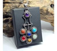 Ciondolo 7 Chakra Fiore della Vita Pietra Preziosa Croce Cristallo Catena...
