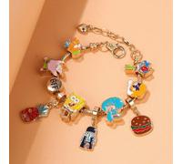 Ciondolo a catena per borsa fai-da-te di SpongeBob - Braccialetto personalizzato per migliori amici con personaggio anime, ornamento fai-da-te per abbigliamento e borse, braccialetto in lega indossabi