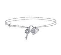 Ciondolo A Cuore Con Ciondolo A Cuore CZ Accent Lock & Key Cavigliera A Doppia Catena Braccialetto Alla Caviglia Per Donne .925 Argento Sterling Regolabile Da 9 A 10 Pollici Con Prolunga