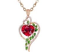 Ciondolo a Doppio Cuore con Cristalli Verde Rubino Collana con Catena al Collo Gioielli Regalo per Donna Collana in Oro Rosa Gioielli Regali per Ragazza Donna Attractive