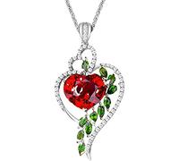 Ciondolo a Doppio Cuore con Cristalli Verdi Rubino, Collana con Catena al Collo, Gioielli Regalo per Le Donne in Argento Beautiful Design