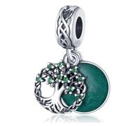 Ciondolo a forma di albero della vita, in argento Sterling 925, con opale verde, per braccialetti Pandora, charm smaltato con zirconia cubica, in confezione regalo