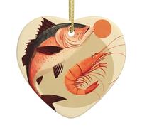 Ciondolo a forma di albero di Natale in ceramica, 6,9 x 7,6 cm, motivo YYHWHJDE Big Fish e Little Shrimp, facilmente appeso nei centri commerciali e nei negozi