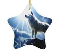 Ciondolo a forma di albero di Natale in ceramica a forma di stella Yyhwhjde, con stampa lupo delle nevi al picco, progettato specificamente per le vacanze, 7,9 x 7,9 cm