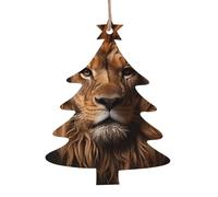 Ciondolo a forma di albero di Natale, in legno, 6 pezzi, alla moda, con stampa dello sguardo del leone, decorazioni per albero, porte, finestre, tavolo
