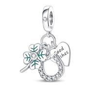 Ciondolo a forma di anello di fidanzamento con angelo e cuore, quadrifoglio portafortuna, in argento Sterling 925, compatibile con braccialetti Pandora Charm Moments, Metallo Argento sterling, Nessuna