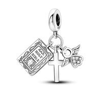 Ciondolo a forma di angelo custode, crocifisso, Gesù, fede e Dio, in argento Sterling 925, compatibile con braccialetti Pandora
