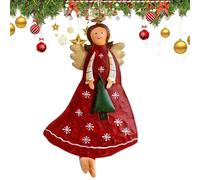 Ciondolo a forma di angelo in metallo, 2 pezzi, con motivo a fiocchi di neve, per l'albero di Natale, decorazione natalizia
