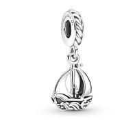 Ciondolo a forma di barca a vela con scritta "Sail Away With Me", in argento Sterling 925, compatibile con ciondoli Pandora e molti altri braccialetti con ciondoli del Regno Unito.