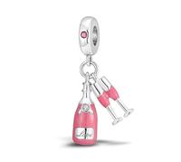 Ciondolo a forma di bottiglia di champagne, in argento Sterling 925, compatibile con braccialetti Pandora