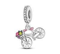 Ciondolo a forma di bouquet di fiori a forma di bicicletta, in argento Sterling 925, compatibile con braccialetti Pandora