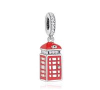 Ciondolo a forma di cabina telefonica rossa di Londra, in argento 925, compatibile con braccialetti Pandora, Trollbeads, Chamilia, Biagi e molti altri braccialetti con charm del Regno Unito.