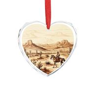 Ciondolo a forma di cactus del deserto occidentale con cowboy che cavalcano cavalli in cristallo trasparente a forma di cuore, romantico, decorazione da appendere per fai da te, regalo per casa