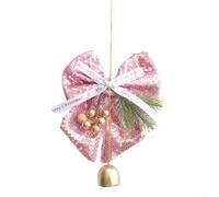Ciondolo a forma di campana con fiocco e perle glitterate per albero di Natale e decorazione da appendere all'auto, migliora la vacanza in più ambienti (rosa)