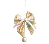 Ciondolo a forma di campana con fiocco e perle glitterate per albero di Natale e decorazione da appendere all'auto, migliora la vacanza in più ambienti (oro)