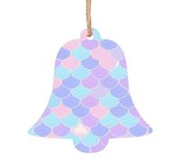 Ciondolo a forma di campana di Natale, in legno, 6 pezzi, alla moda, motivo: sirena, stampa tatuaggio, decorazioni per albero, porte, finestre, tavolo