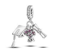 Ciondolo a forma di cappello di laurea, in argento Sterling 925, compatibile con braccialetti Pandora
