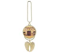 Ciondolo a forma di casa e frutta, colore beige e marrone, ornamento da appendere allo specchietto retrovisore, decorazione per auto per specchietto retrovisore, portachiavi in stile dorato