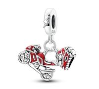 Ciondolo a forma di casco e moto rosso, in argento 925, compatibile con braccialetti Pandora, Trollbeads, Chamilia, Biagi e molti altri braccialetti con charm del Regno Unito.