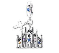 Ciondolo a forma di cattedrale del Duomo di Milano, in argento 925, compatibile con braccialetti Pandora, Trollbeads, Chamilia, Biagi e molti altri braccialetti con charm del Regno Unito.