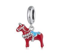 Ciondolo a forma di cavallo, in argento Sterling 925, a forma di unicorno, cane, gatto, volpe, per compleanno e famiglia, adatto per braccialetti Pandora, one size, Argento sterling, Zircone