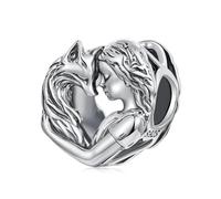 Ciondolo a forma di cavallo, in argento Sterling 925, a forma di unicorno, cane, gatto, volpe, per compleanno e famiglia, adatto per braccialetti Pandora, Misura unica, Argento sterling, Zircone