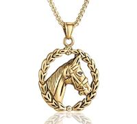 Ciondolo a forma di cerchio per uomini Punk Cavallo Cavallo Collana Vintage Guerriero Celtico Animale Gioielli per Uomo, Groß, Acciaio inossidabile, Nessuna pietra preziosa