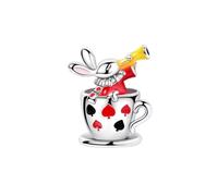 Ciondolo a forma di coniglio bianco di Alice, in argento Sterling 925, compatibile con ciondoli Pandora e molti altri bracciali con ciondoli.