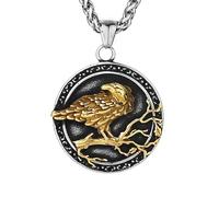 Ciondolo a forma di corvo vichingo, per uomo, collana a cerchio corvo nordico, collana celtica odin corvo albero ramoscello gotico aquila uccello gioielli da uomo