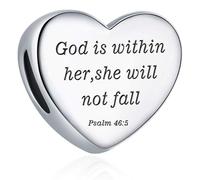 Ciondolo a forma di croce con Gesù cristiano, in argento Sterling 925, compatibile con braccialetti Pandora Moments, con scritta in inglese "God Is Within Her She Will Not Fall"