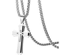 Ciondolo A Forma Di Croce Punk Rock In Acciaio Inossidabile Da Uomo, Collana Con Amuleto Abbinato A Due Colori E Doppio Strato, Gioielli Di Moda(Silver)