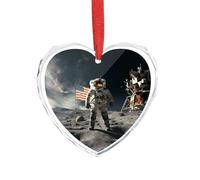 Ciondolo a forma di cuore con astronauta che atterrano sulla luna, in cristallo trasparente, romantico, decorazione da appendere per fai da te, regalo per casa, finestra, auto, festa di nozze